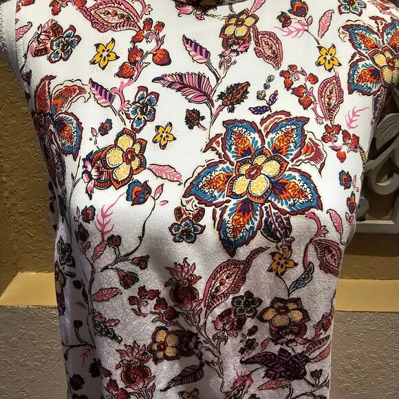 J Jill M Floral Mock Neck Tank Top Sleeveless Blouse Boho Cottagecore Romantic - Picture 7 of 9